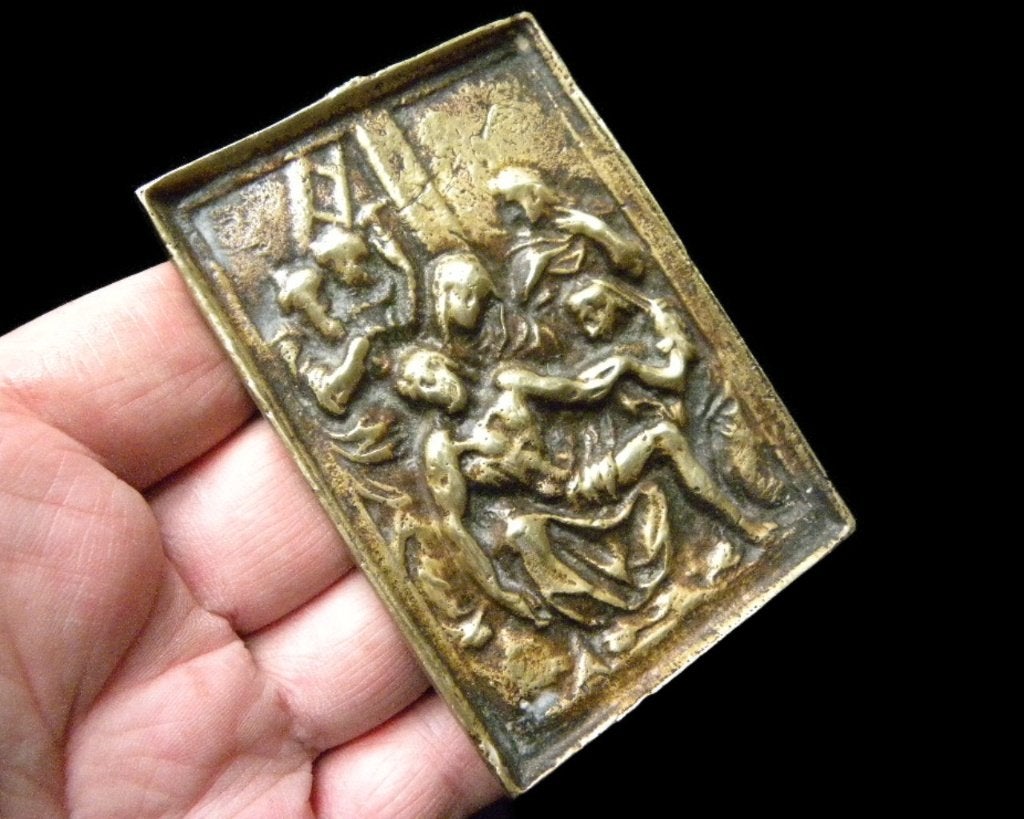 Antieke Franse Katholieke kerk bronzen Icoon Kruisafname, Antiek en Kunst, Antiek | Religie, Ophalen of Verzenden