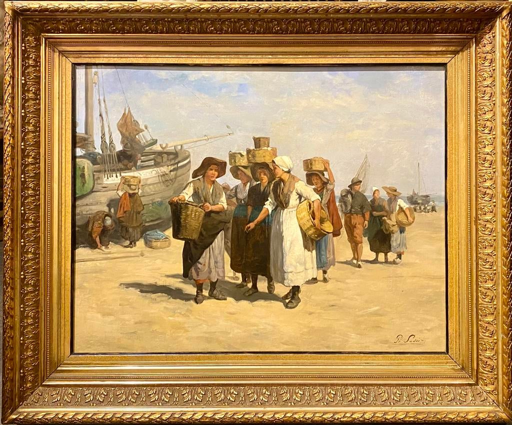 “Terugkeer van de visafslag” Philip Sadee (1837-1904), Antiek en Kunst, Kunst | Schilderijen | Klassiek, Ophalen