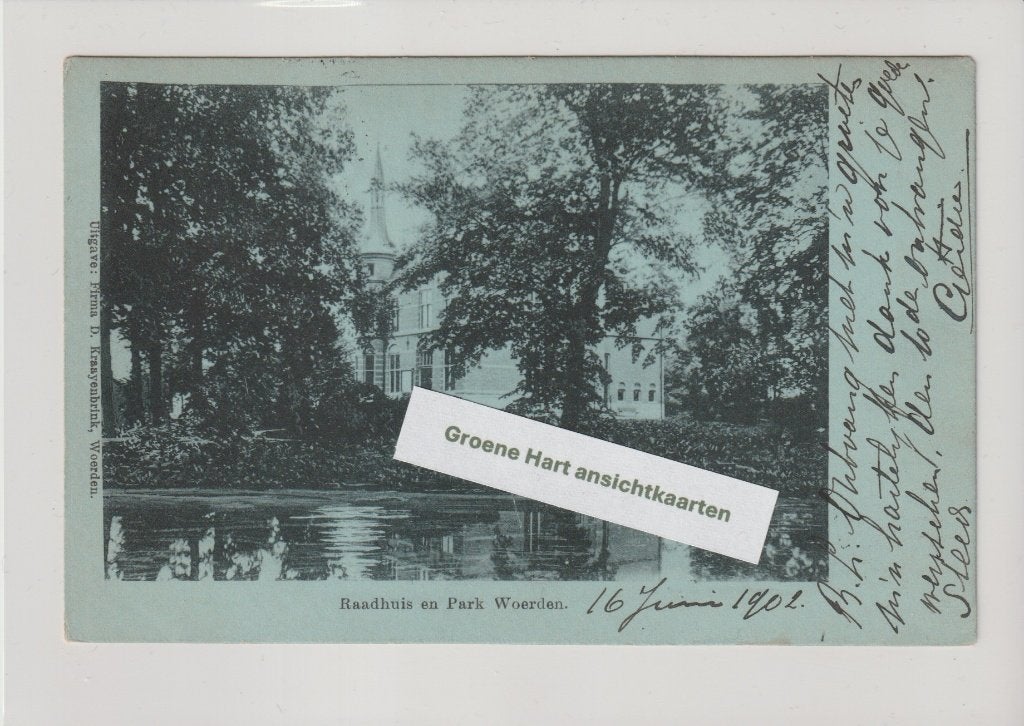 Woerden - Raadhuis en Park * 260607-17, Ophalen of Verzenden, Voor 1920, Gelopen, Utrecht