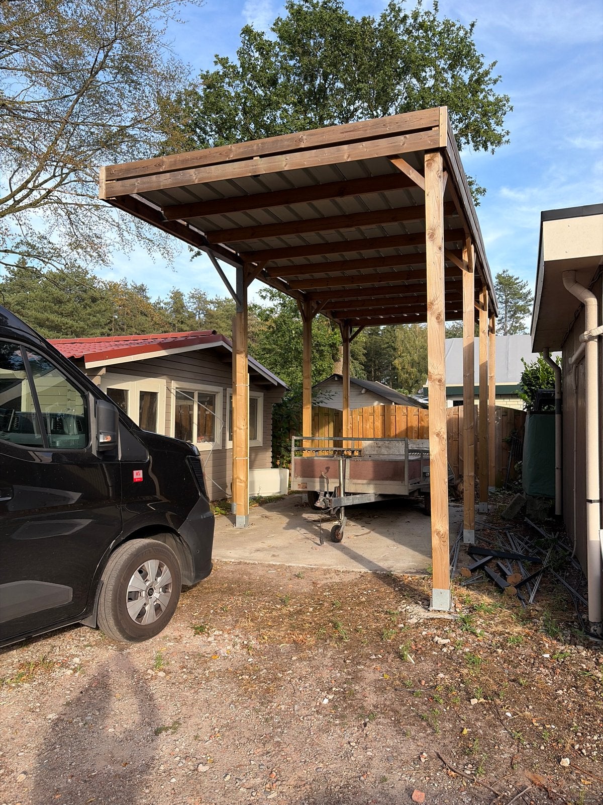 Robuuste houten carport/overkapping voor camper, Ophalen, Gebruikt, Carport