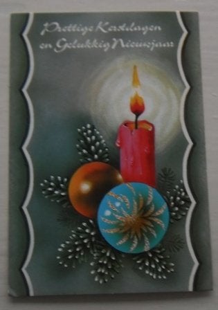 Oude Kerstkaart met kaars., Verzamelen, Ophalen of Verzenden, 1960 tot 1980, Gelopen, Feest(dag)