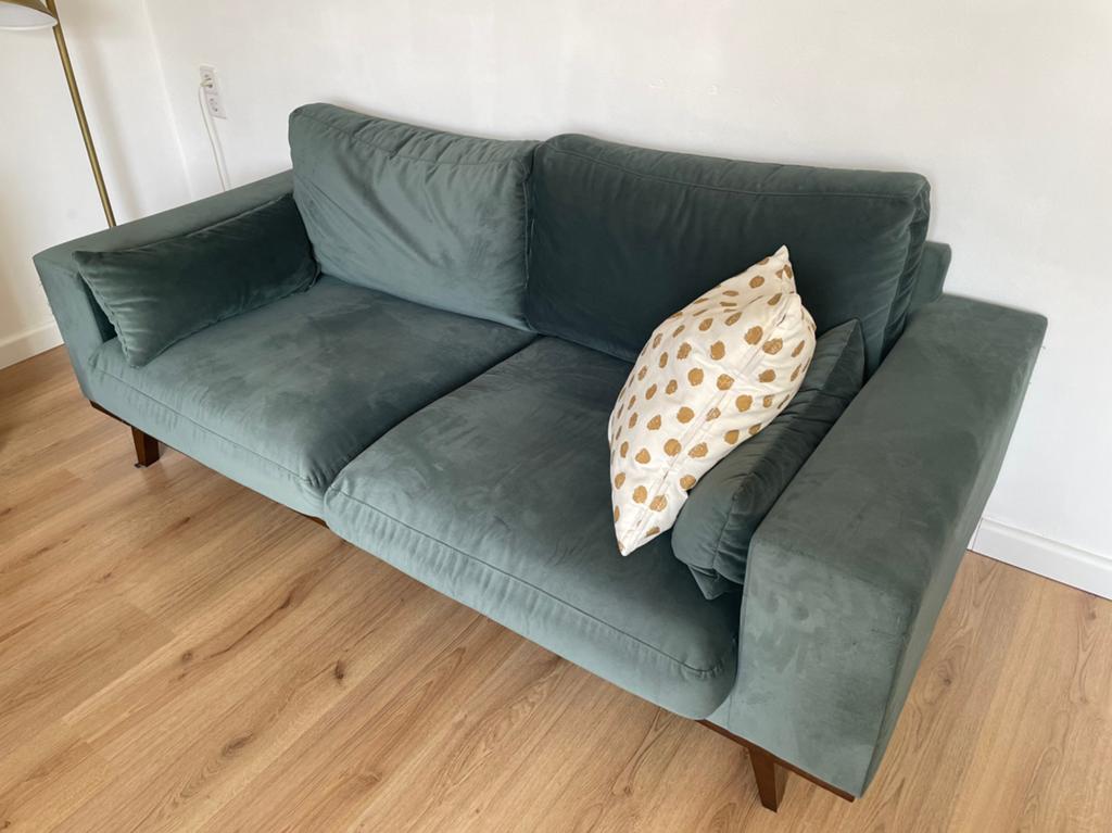 Groene velvet velours bank Wehkamp model Torino, Ophalen, 150 tot 200 cm, Tweepersoons, 75 tot 100 cm