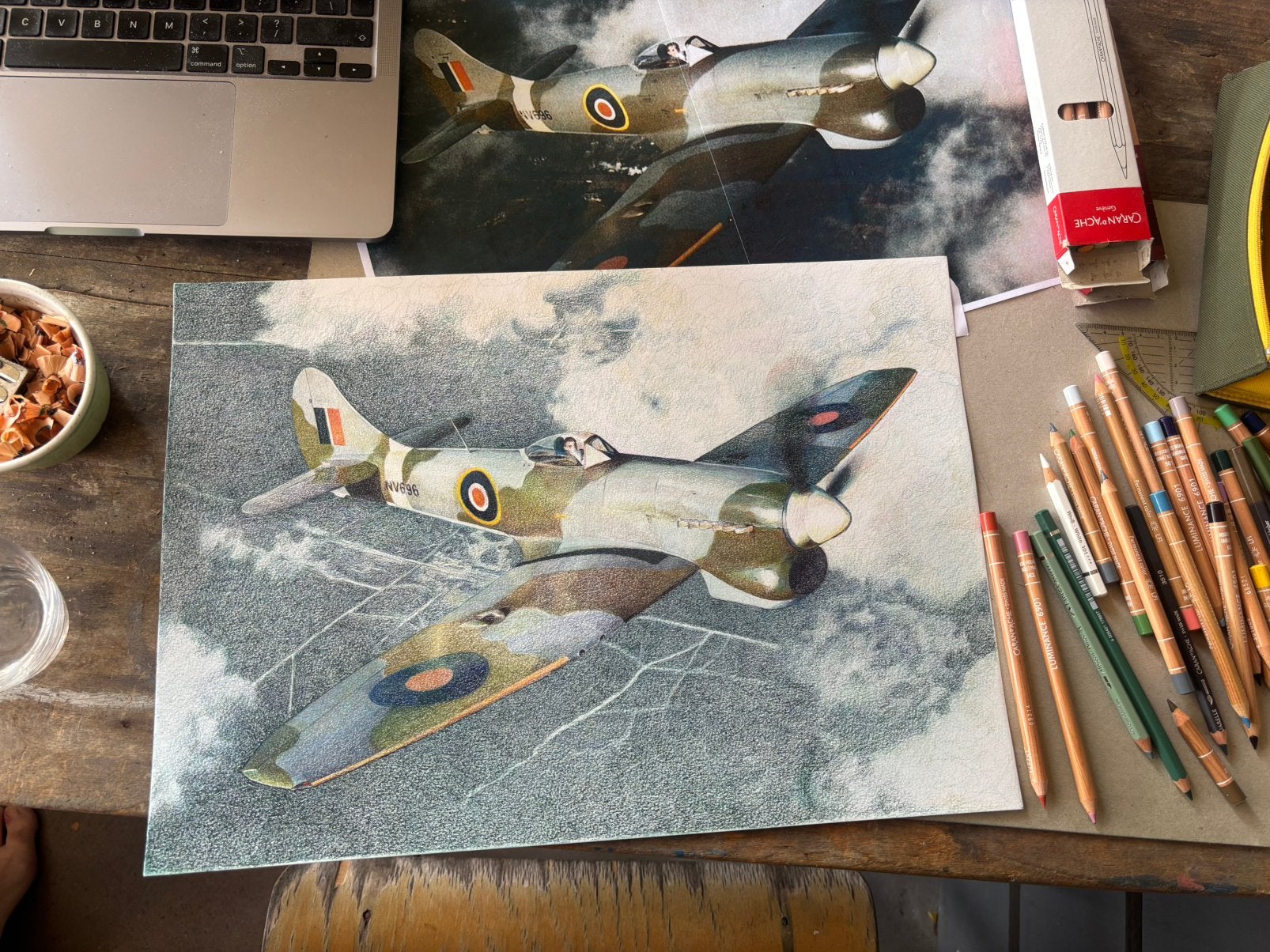 Hawker Tempest Kleurpotlood op Zuurvrij Papier, Ophalen, Tekening