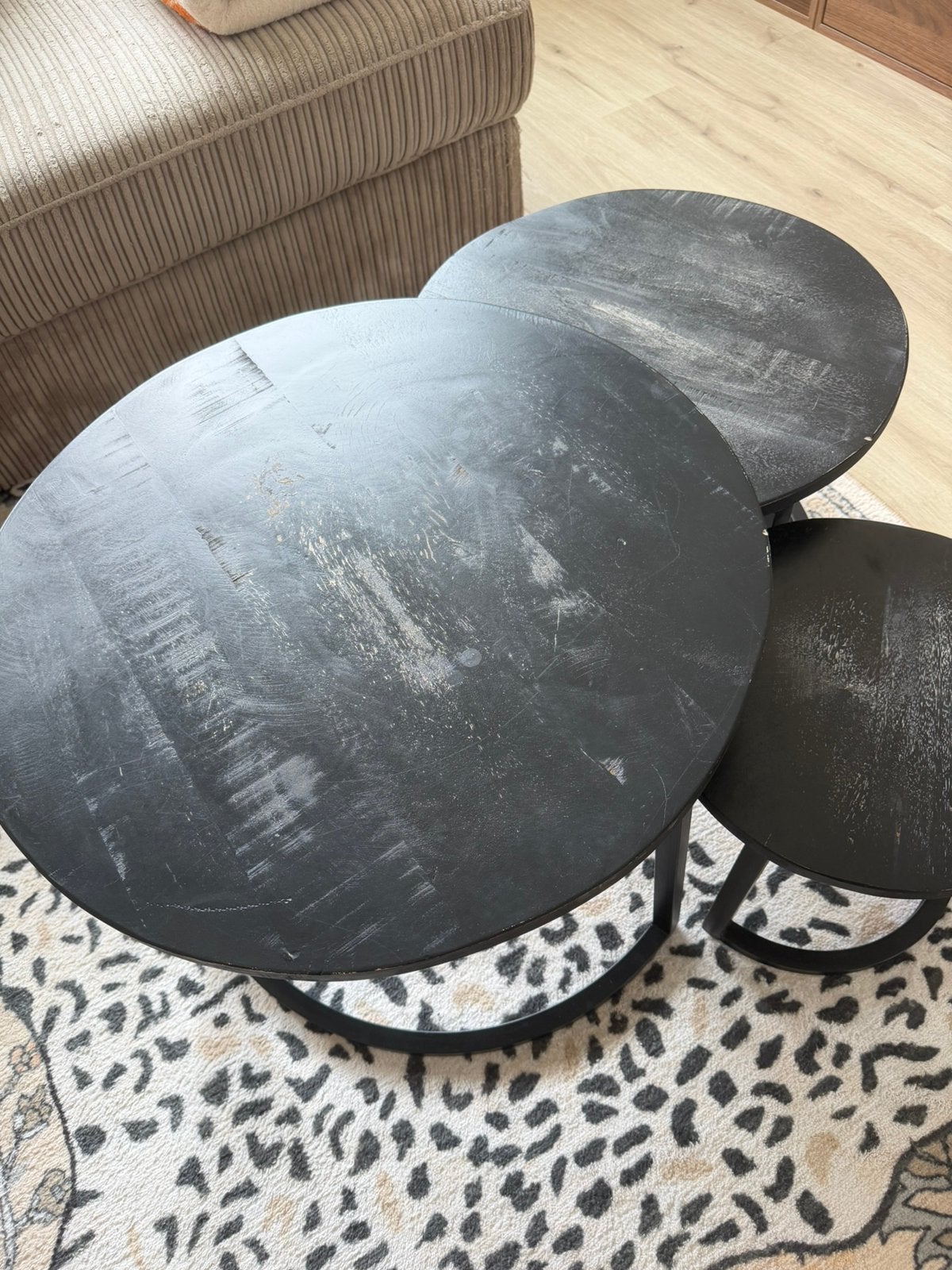 Salontafelset rond mangohout, Rond, 50 tot 100 cm, Zo goed als nieuw, Ophalen