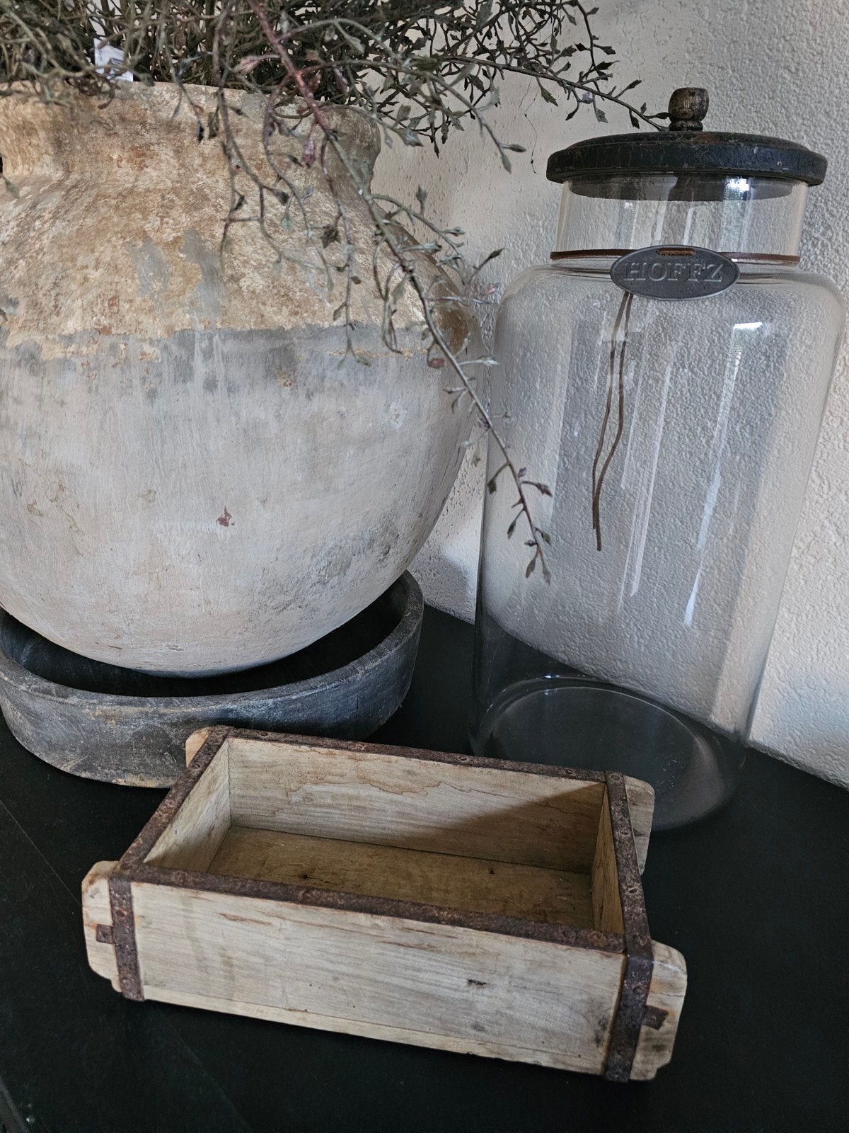 Oude houten baksteenmal - Decoratieve opberger, Antiek en Kunst, Ophalen