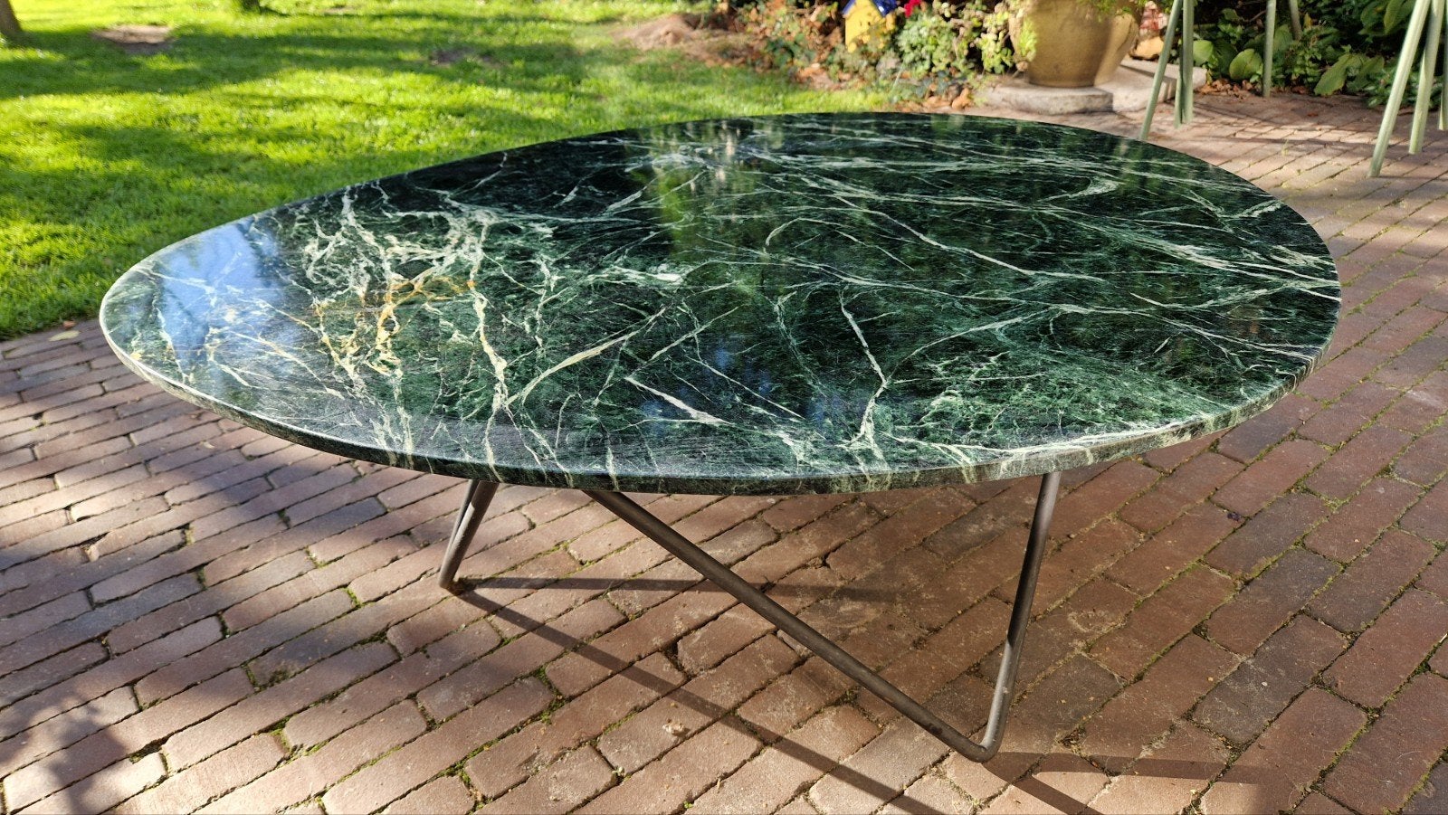 Marmeren salontafel  - Groen marmer, zwart onderst, Huis en Inrichting, Ophalen, Gebruikt, 50 tot 100 cm, 50 tot 100 cm