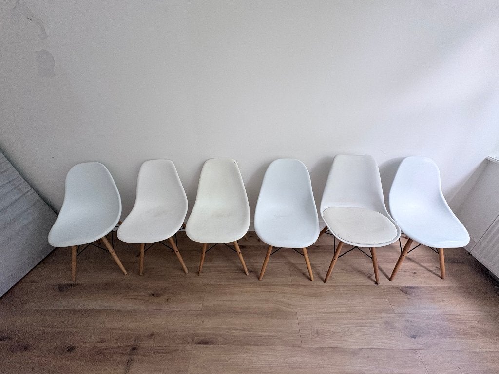 6 Eames/ VItra Stoelen (namaak), Huis en Inrichting, Gebruikt, Wit, Designer, Vijf, Zes of meer stoelen