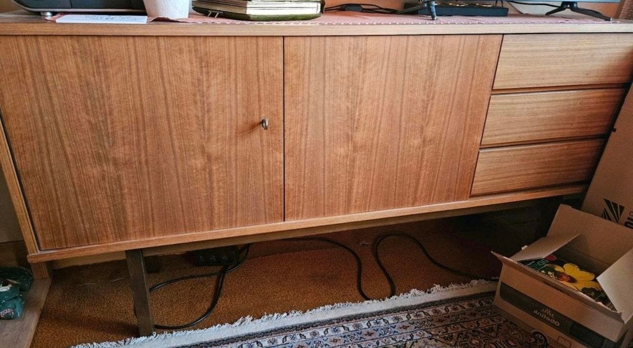vintage jaren 60 teak dressoir, Ophalen, Gebruikt, Met deur(en), 150 tot 200 cm