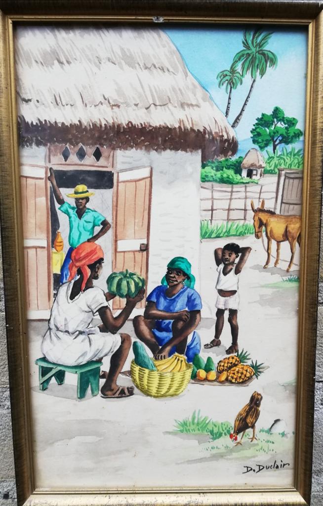 D. Duclair, Les dames pour une hutte inspectent les fruits., Antiek en Kunst, Kunst | Schilderijen | Klassiek, Ophalen