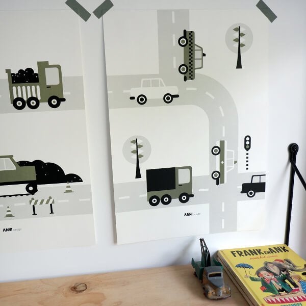 Kinderposter Poster Auto's Olijf A3 ANNIdesign, Rechthoekig Staand, Nieuw, Ophalen of Verzenden, A1 t/m A3