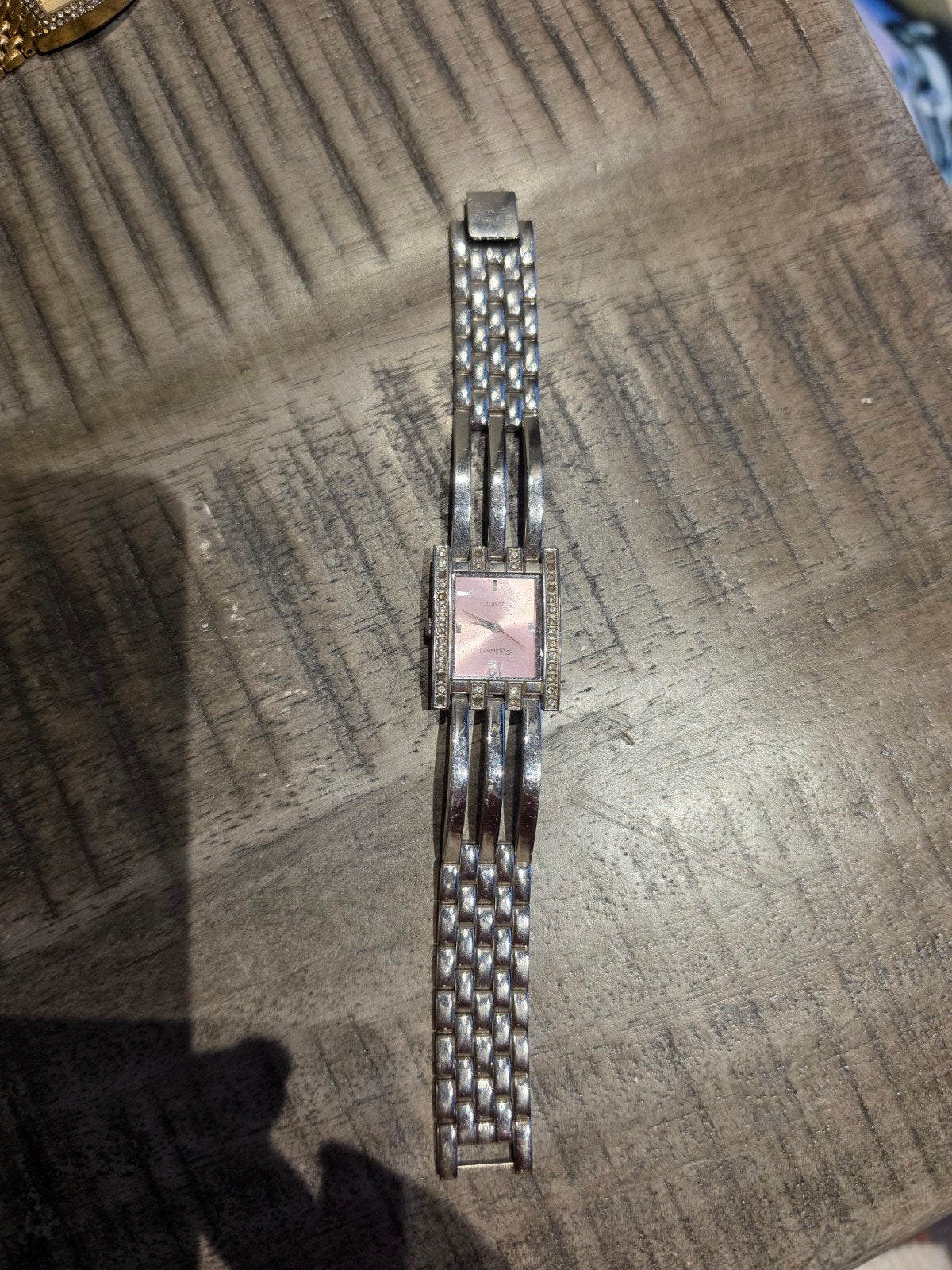 Rochemont dameshorloge met strass en roze wijzerplaat, Sieraden, Tassen en Uiterlijk, Overige merken, Staal, Gebruikt, Staal