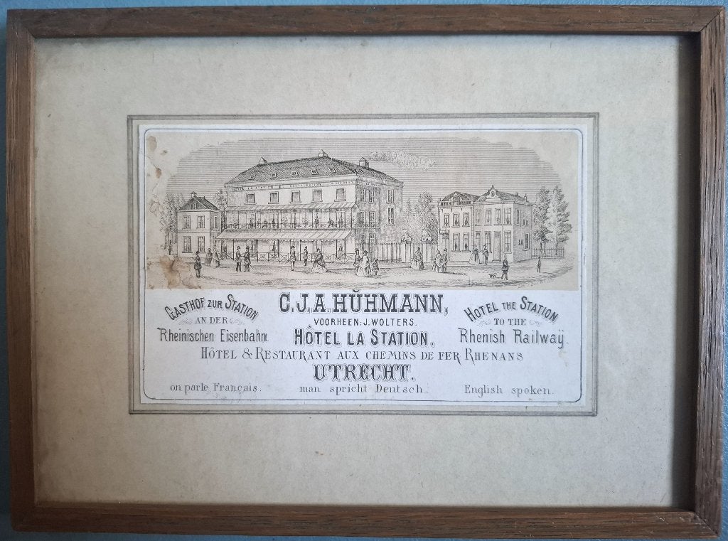 Litho Advertentiekaart "Hotel la Station" Utrecht 19e eeuw, Ophalen of Verzenden