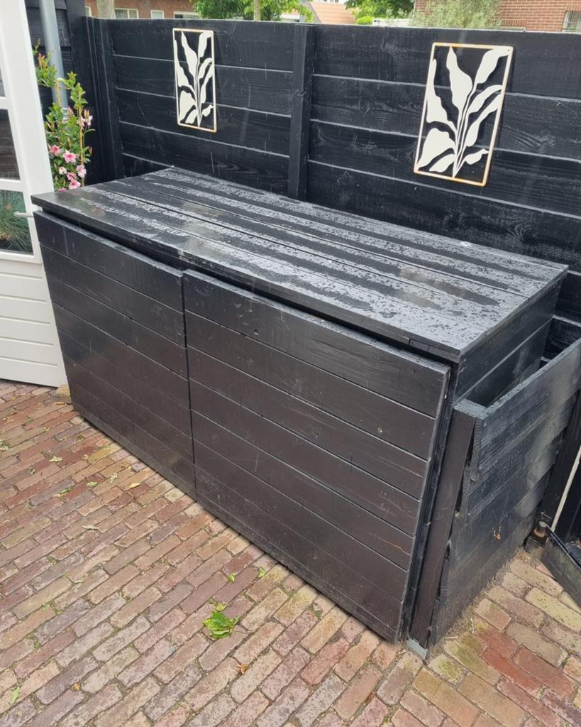 Zwarte containerombouw kliko ombouw, Tuin en Terras, Ophalen, Hout, Containerberging