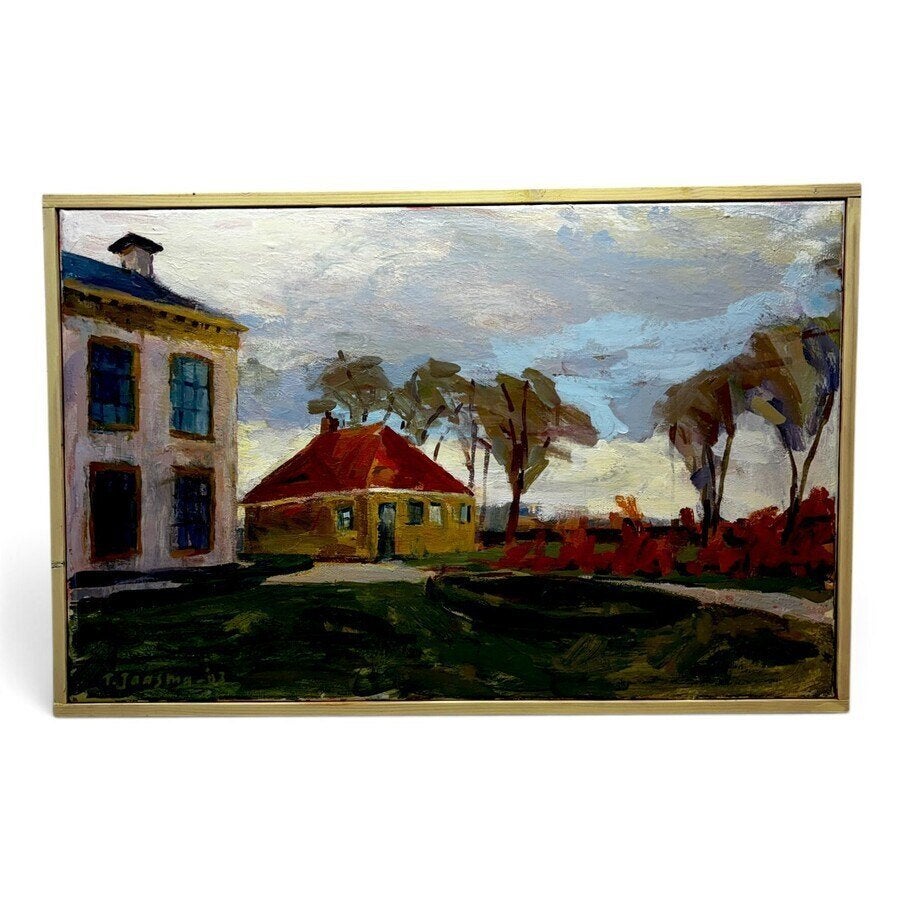 Theo Jaasma (1963) - Roptastate bij Wijnaldum, Antiek en Kunst, Nederlandse school, Doek, Gedateerd, Ophalen of Verzenden