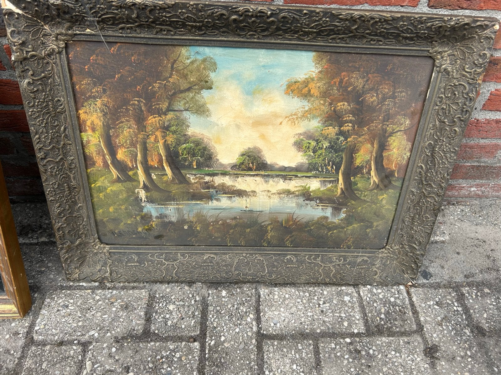 Oude schilderijen met landschap, stilleven en portret, Doek, Ophalen of Verzenden, Landschap, Olieverf