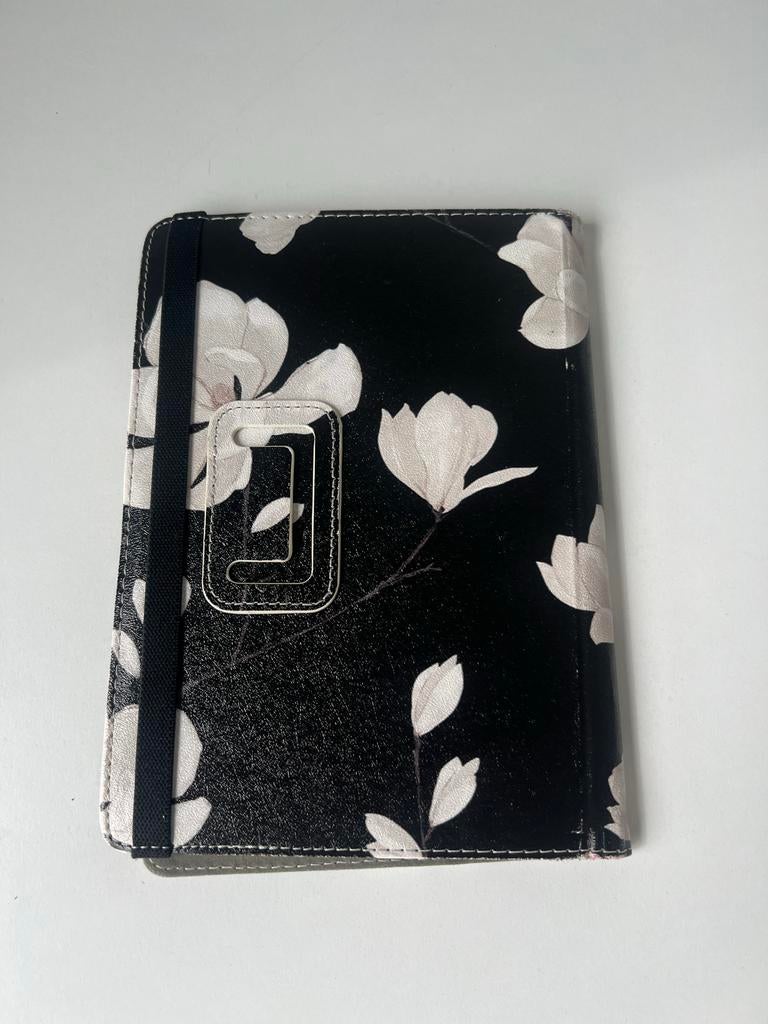 Universele Tablet Hoes 7-8 inch - Zwart met Witte Bloemen, Ophalen of Verzenden, Zo goed als nieuw, 7 inch of minder, Bescherming voor- en achterkant