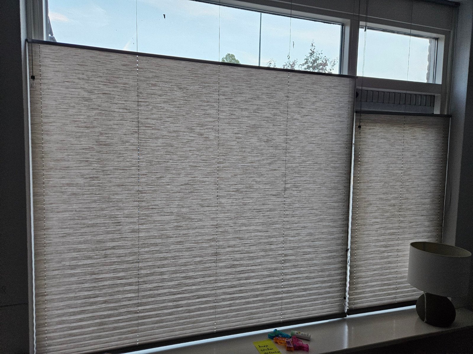 Luxaflex Plisee 2x top/bottom wit/grijs, Ophalen, Gebruikt, 150 tot 200 cm, Grijs