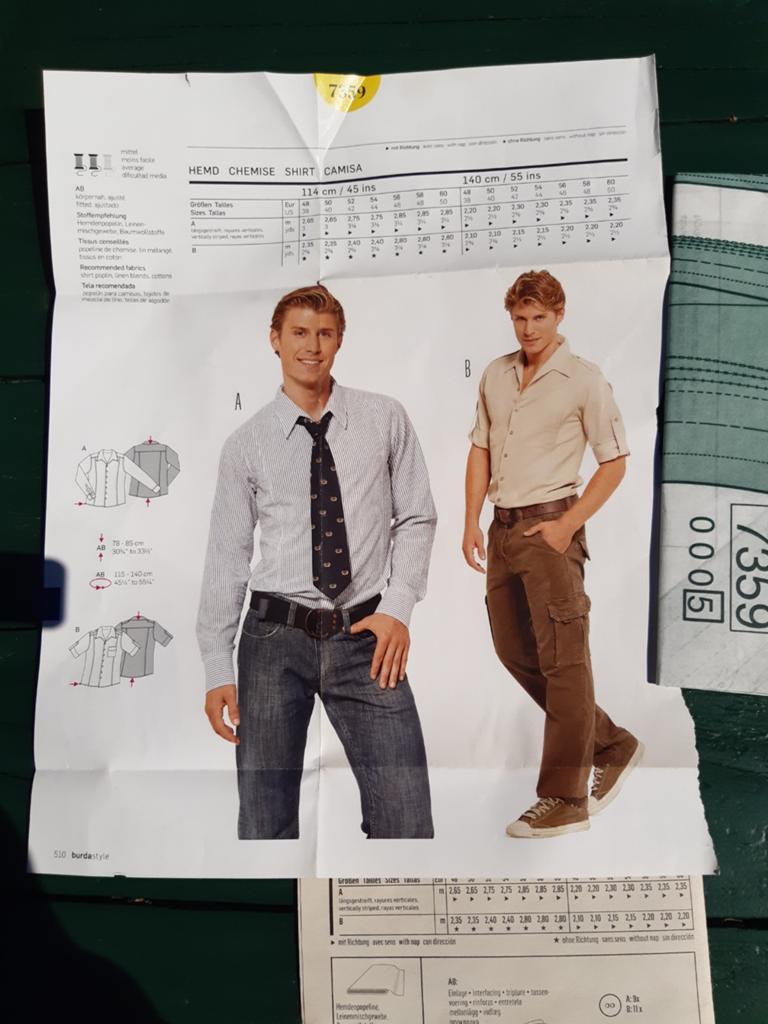 Burda knippatroon naaipatroon overhemd heren Maat 48 - 60, Hobby en Vrije tijd, Kledingpatronen, Ophalen of Verzenden, Nieuw, Man