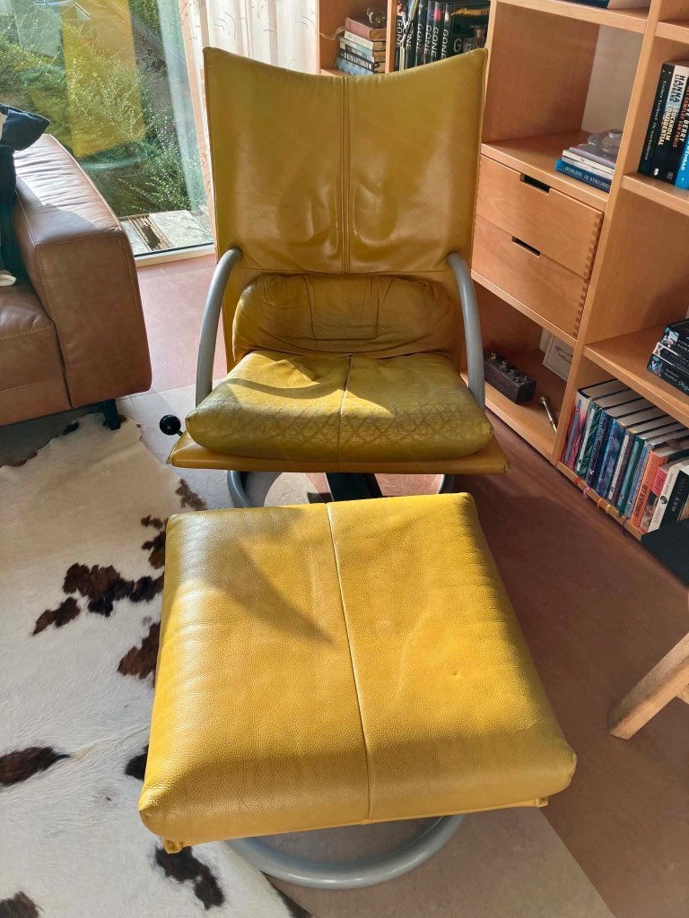 Vintage Rolf Benz Torino (Geel) Fauteuil + Hocker, Ophalen, Gebruikt, Vintage / Retro / Industrieel / Design Modern, 50 tot 75 cm