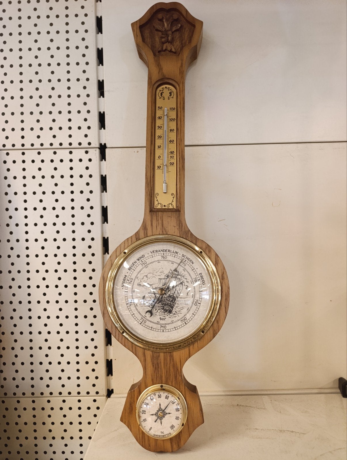 Vintage Weerstation met Barometer, Thermometer en Hygrometer, Ophalen of Verzenden, Gebruikt, Weerstation