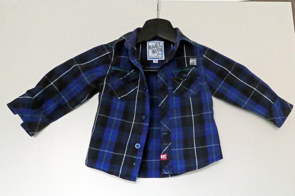 donker blauwe jongens blouse , maat: 74, Gebruikt, Baby Blue, Ophalen of Verzenden, Overhemdje of Bloesje