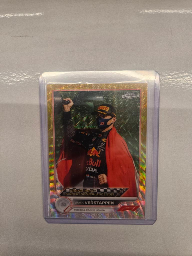 163 max verstappen gold wave /50 topps chrome f1 2022 zandvo, Ophalen of Verzenden, Nieuw, Plaatje