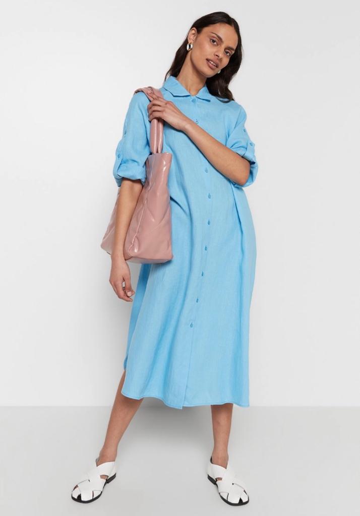 RIANI lange blousejurk linnen maat 46 zgan, Blauw, Riani, Maat 46/48 (XL) of groter, Ophalen of Verzenden