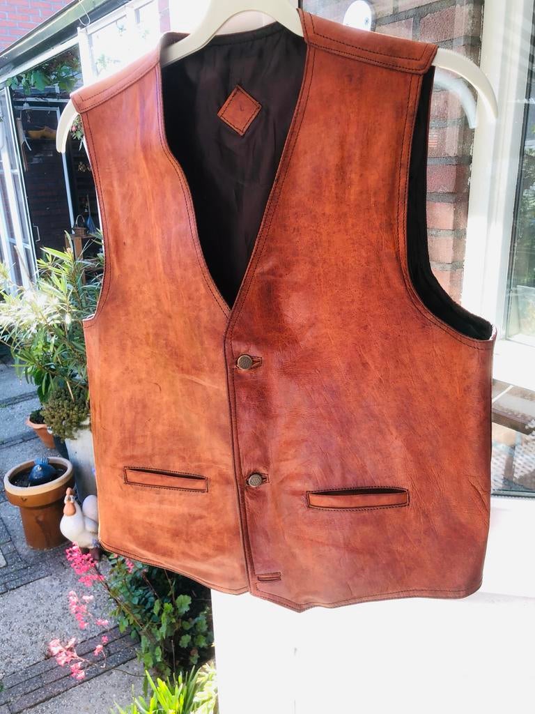 Vintage Leren Heren Vest - Bruin, Kleding | Heren, Ophalen of Verzenden, Zo goed als nieuw