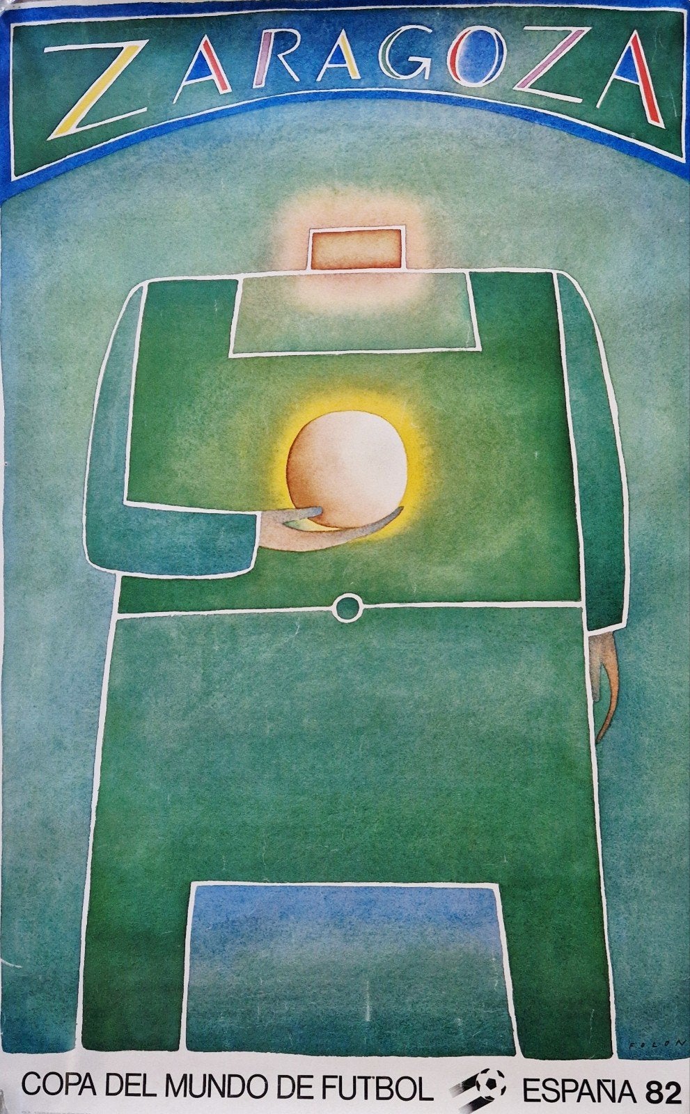 Affiche WK 1982 Zaragoza - Folon, Verzamelen, Deurposter of groter, Ophalen of Verzenden, Sport, Rechthoekig Staand