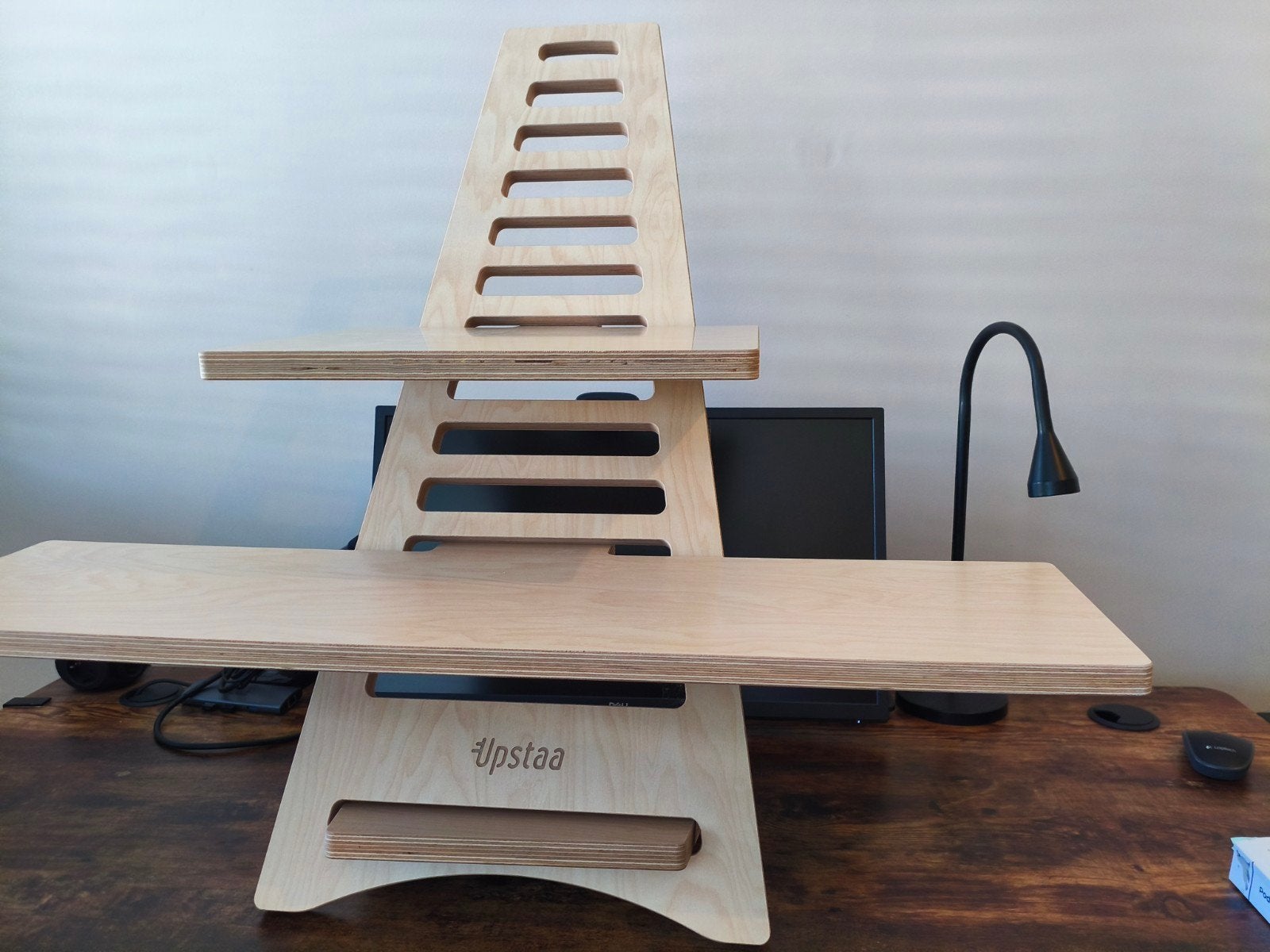 Ergonimische Upstaa Zit-Sta Bureau Opzetstuk - Licht Hout, Huis en Inrichting, Ophalen, Zo goed als nieuw