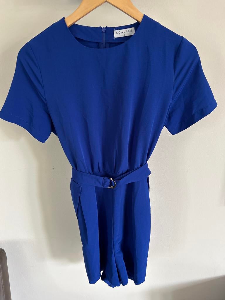 Loavies kobaltblauwe playsuit met ceintuur, maat S, Ophalen of Verzenden, Zo goed als nieuw, Maat 36 (S), Blauw