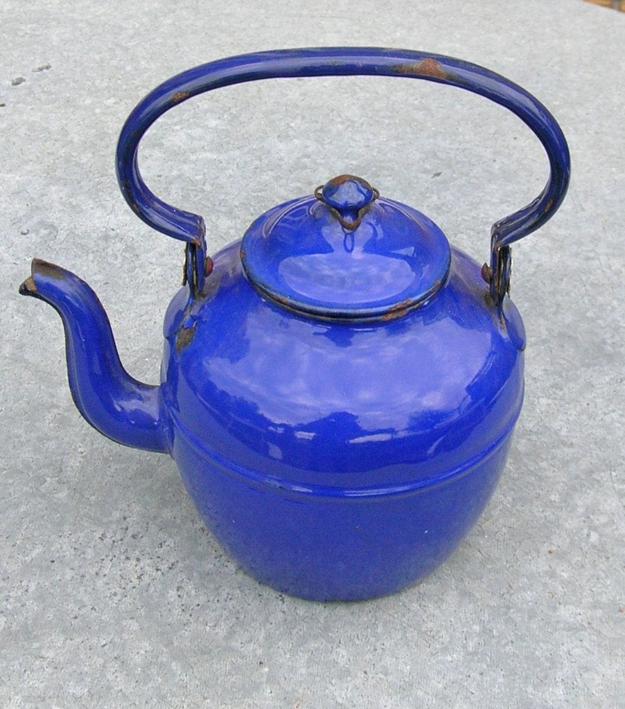 Emaille keteltje kobaltblauw, Ophalen of Verzenden