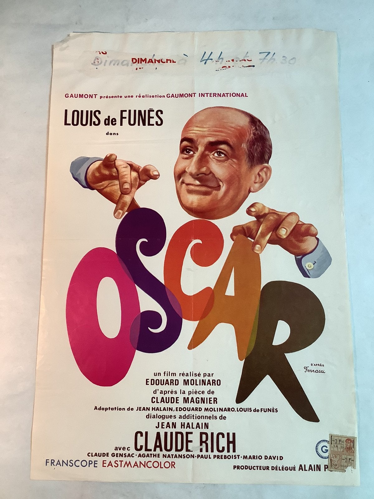 OSCAR   filmposter   LOUIS DE FUNES   36-54 cm    Used, Ophalen of Verzenden, Zo goed als nieuw, Deurposter of groter, Film en Tv