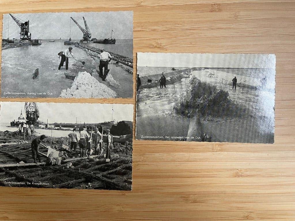 3 oude ansichtkaarten Zuiderzeewerken, Ophalen of Verzenden, 1940 tot 1960, Ongelopen, Flevoland
