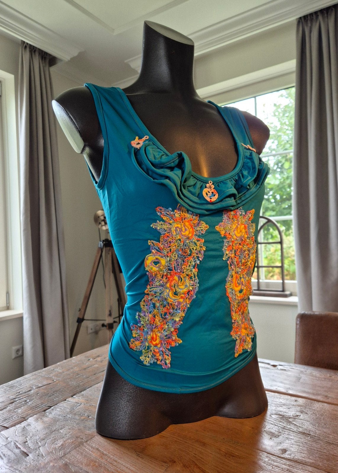 Save the Queen Designer strik top Nieuwstaat stretch M, Maat 38/40 (M), Blauw, Nieuw, Zonder mouw