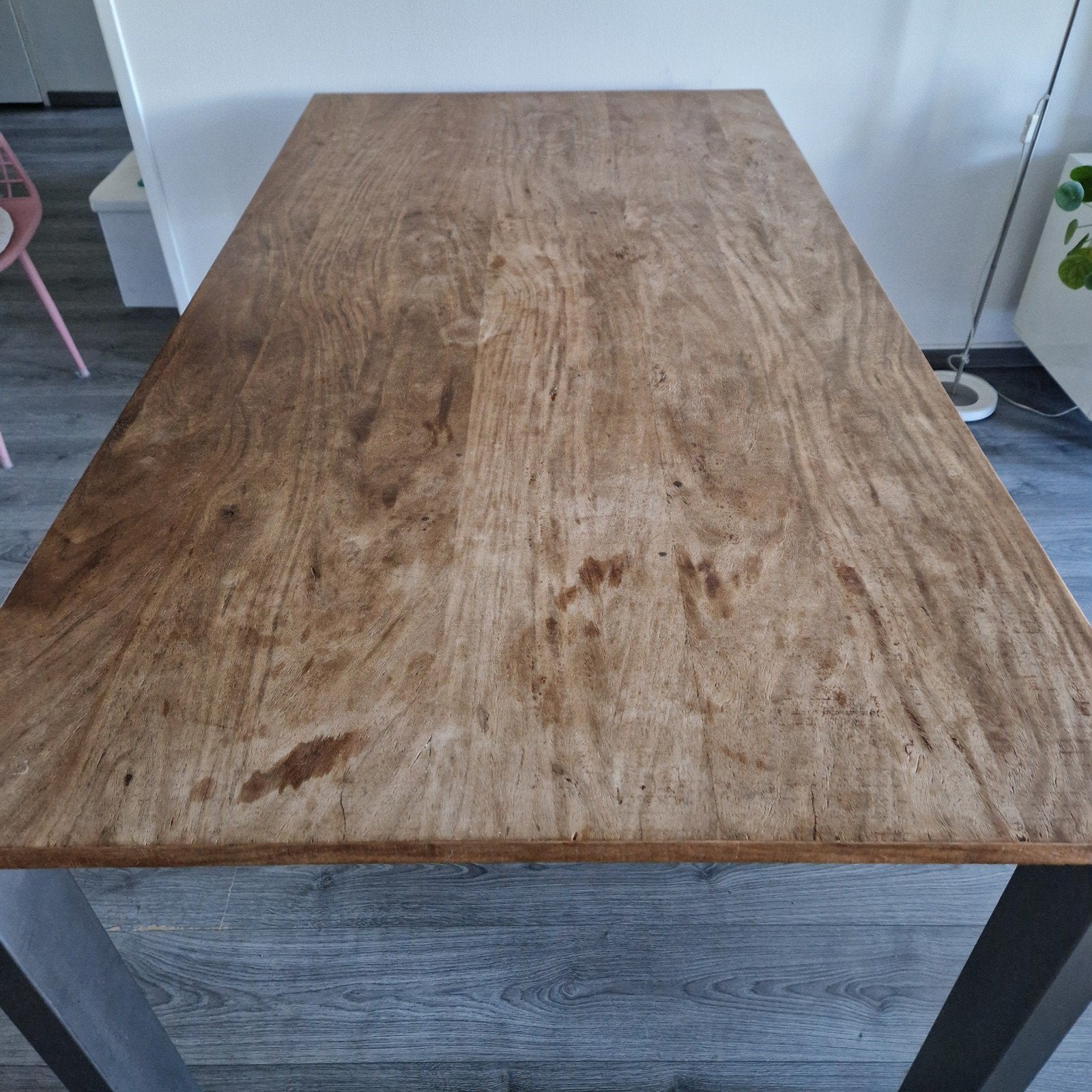 Henders en Hazel eikenhout tafelblad met metalen poten, Huis en Inrichting, Ophalen, Gebruikt, Eikenhout, 50 tot 100 cm