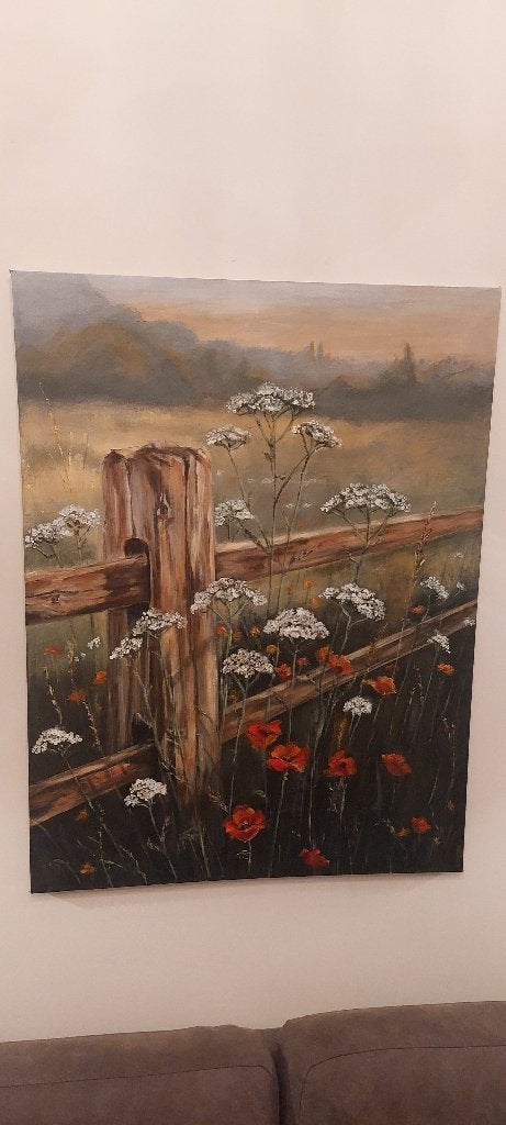 Schilderij met bloemen en landschap, Ophalen, Oorspronkelijke maker, Nieuw, Schilderij