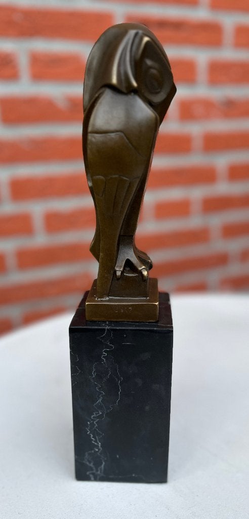 Bronzen art deco stijl uil op een marmeren voet., Art deco, Gepatineerd, Ophalen of Verzenden, Brons