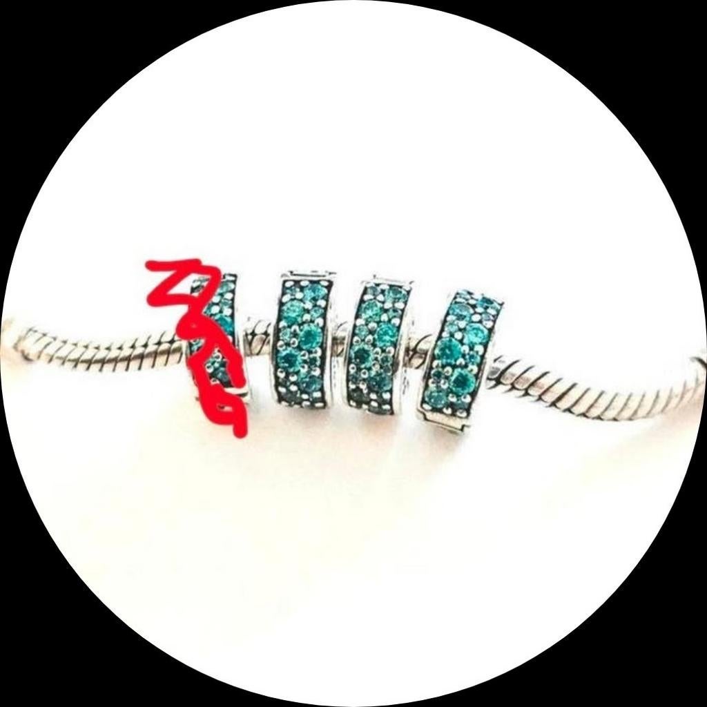 Pandora pave Clip groen blauw 791817MCZ / siliconen zirkonia, Pandora, Ophalen of Verzenden, Zo goed als nieuw, 2 of 3 bedels