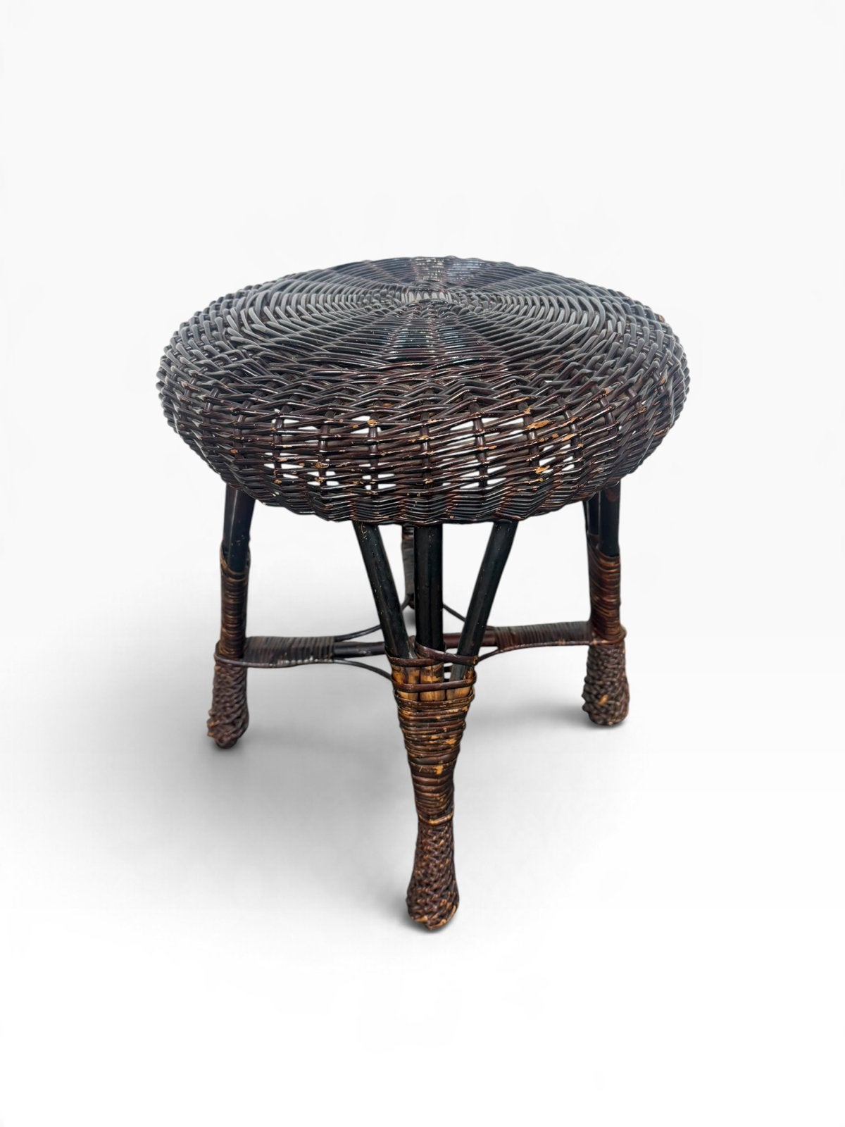 Vintage rotan krukje - plantentafeltje, Ophalen, Zo goed als nieuw, Hout
