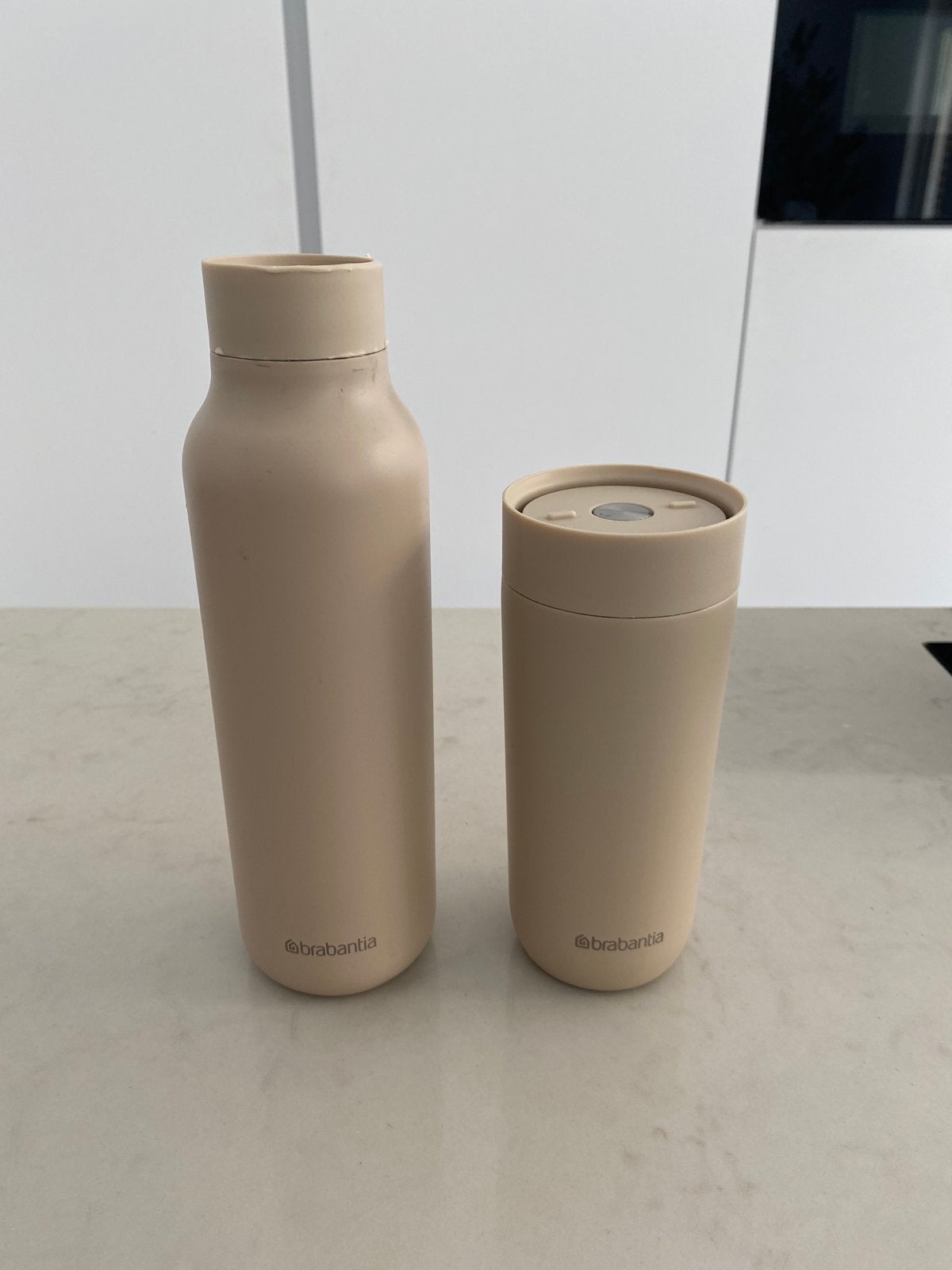 Brabantia Drinkfles en Thermo koffie beker Set - Beige, Overige typen, Zo goed als nieuw, Metaal, Brabantia