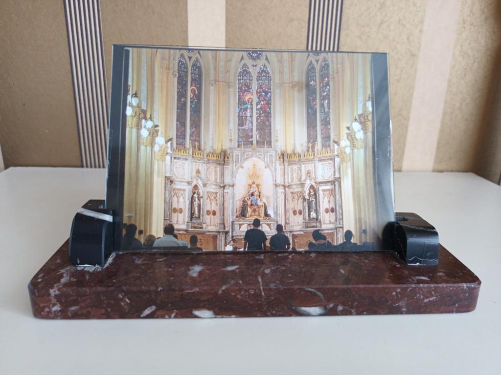 Marmeren fotolijstje/ -standaard inclusief glas, Antiek en Kunst, Curiosa en Brocante, Ophalen of Verzenden