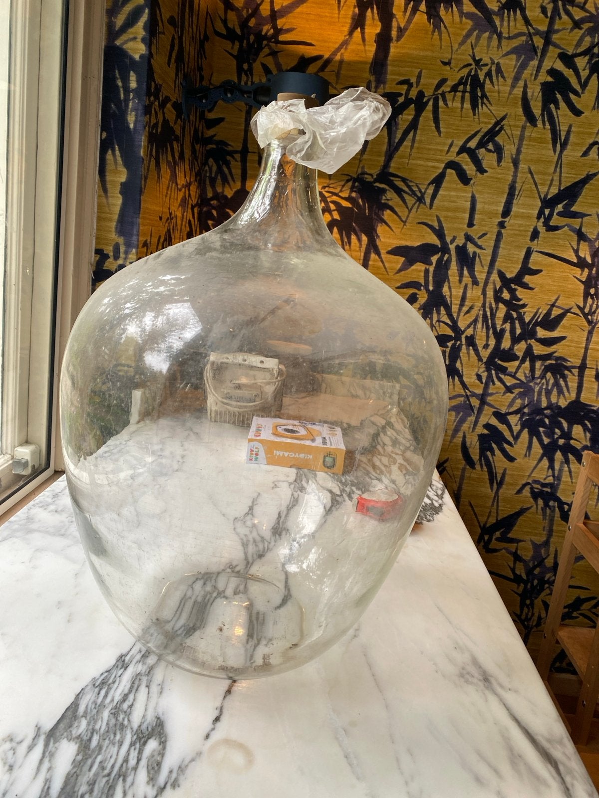 Grote glazen mandfles / gistfles met kurk - 50cm hoog, Ophalen