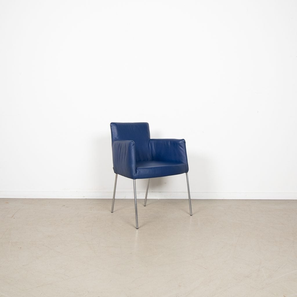 Label Tiba Stoel Kobaltblauw Leer - Chroom, Huis en Inrichting, Stoelen, Niet ingevuld, Zo goed als nieuw, Niet ingevuld, Niet ingevuld