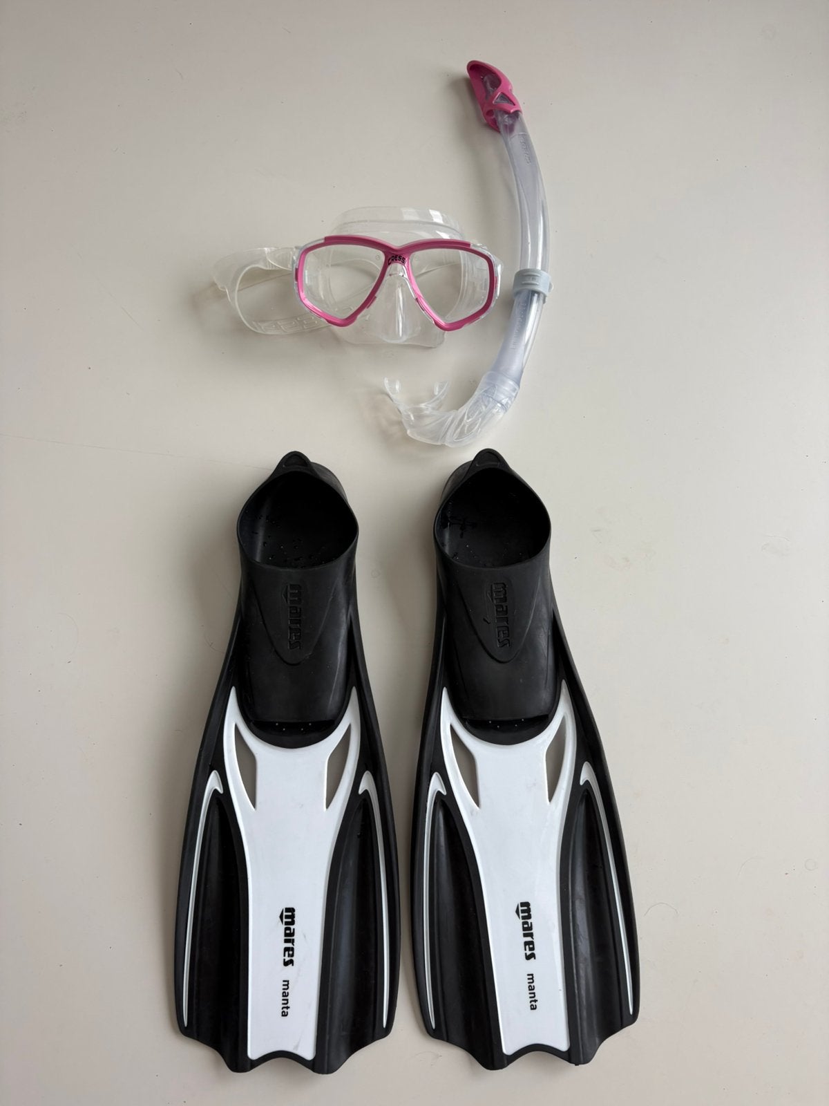 Duikset Bril, Snorkel & Zwemvliezen (maat EU 34-35), Ophalen of Verzenden, Zo goed als nieuw, Snorkelset