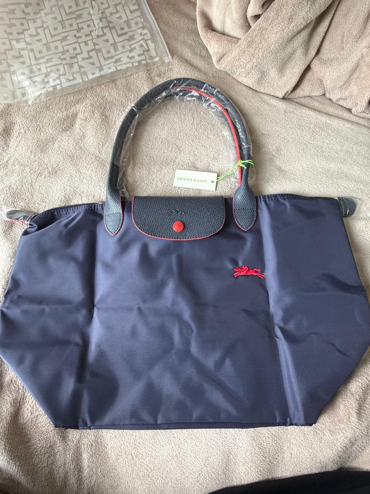 Nieuwe Longchamp Le Pliage Navy Blauw Rood Serie Tas, Ophalen of Verzenden, Nieuw, Blauw, Schoudertasje
