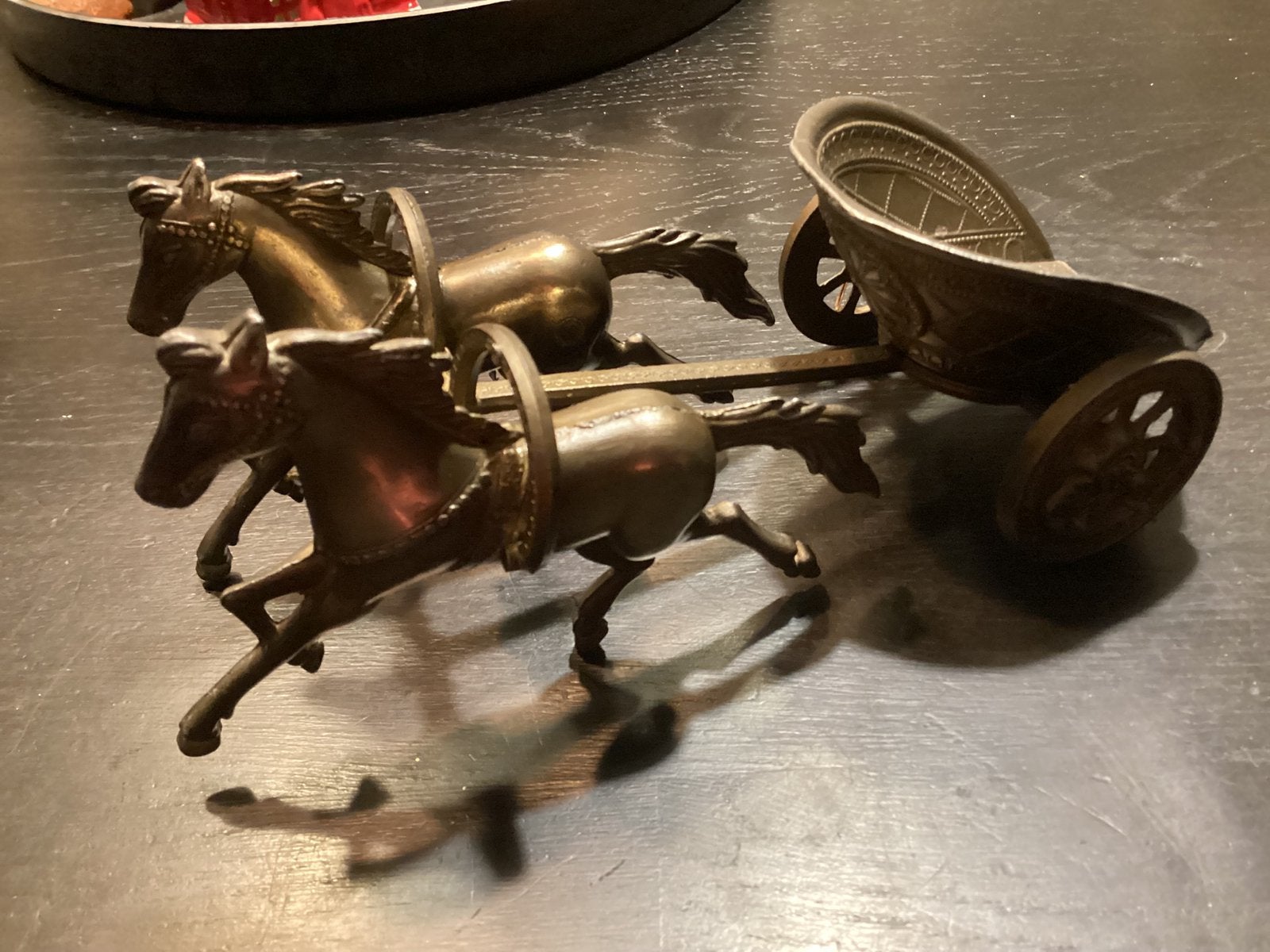 Vintage koperen Romeinse strijdwagen met paarden, Ophalen of Verzenden