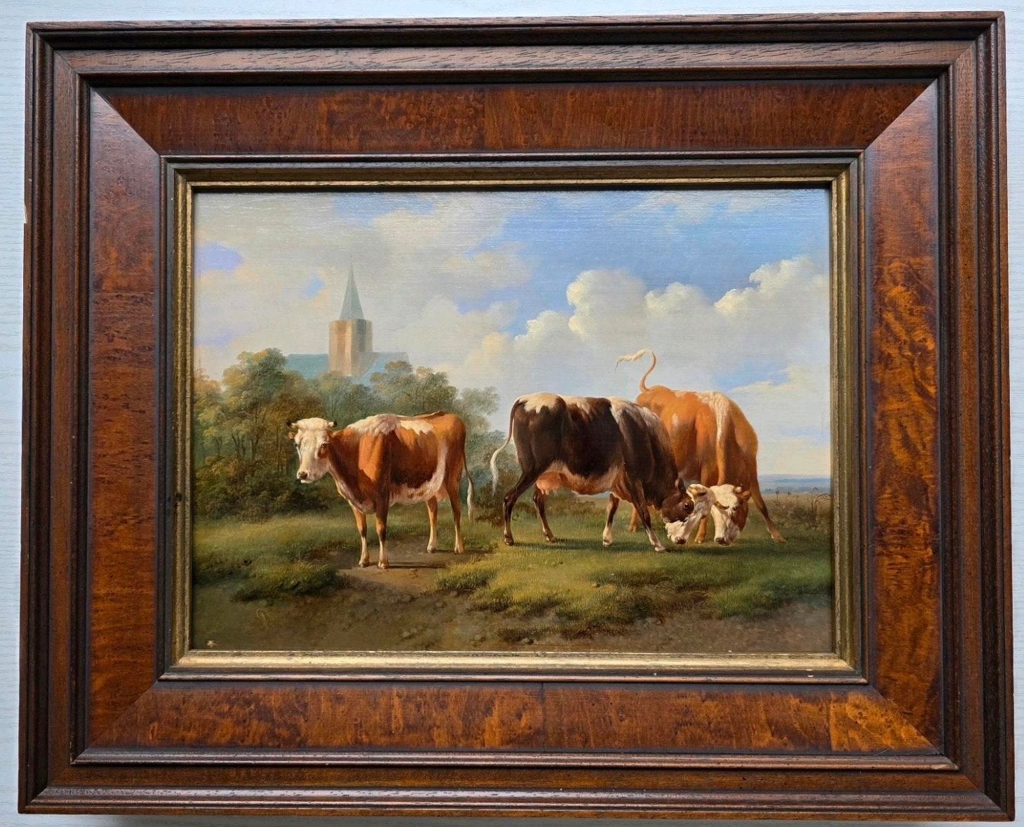Albertus Verhoesen - Koeien - olieverfschilderij op paneel, Antiek en Kunst, Paneel, Dieren, Ophalen of Verzenden, Gesigneerd