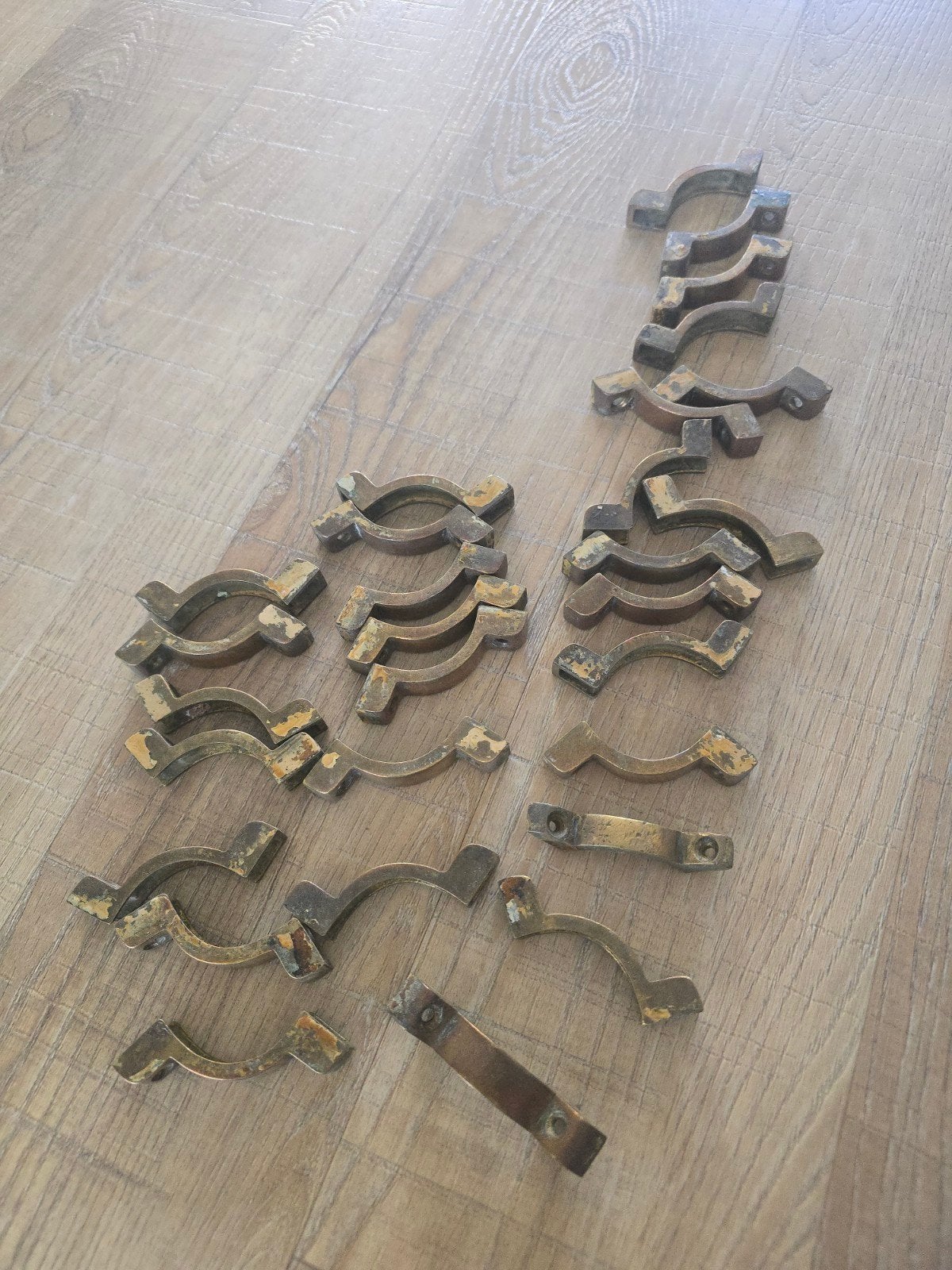 32 antieke koperen  traploperklemmen / traploperclips €49, Antiek en Kunst, Antiek | Koper en Brons, Koper, Ophalen of Verzenden