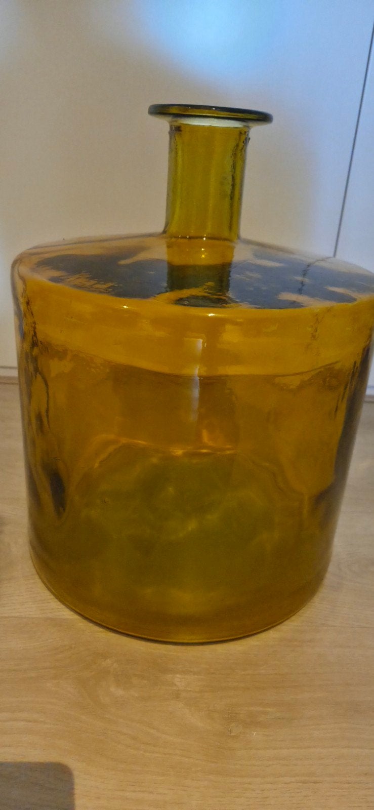 Gele glazen fles/vaas, Ophalen, Geel, 45 cm, Glas